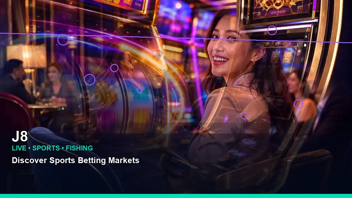 J8 fantasy slot game artwork featuring an adult Philippine casino host in a layered collage