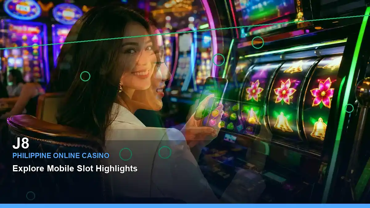 J8 first casino deposit and wallet options presented with an adult Filipina casino host in a layered visual composition
