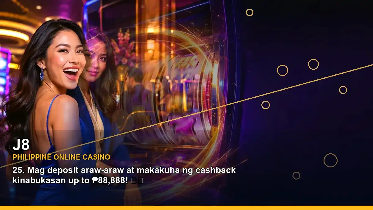 J8 Philippines casino guide featuring a lounge-style VIP rewards setting and an adult Filipina casino host